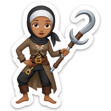 Hijabi woman with only one leg and the other one is amputated pirate hook leg sticker