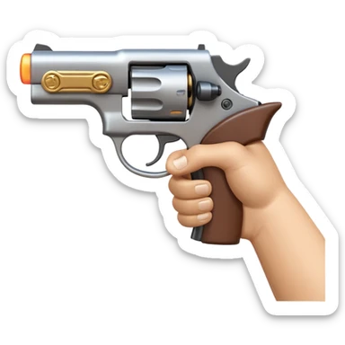A 3D iOS emoji-style close-up of an index finger pulling a pistol's trigger, showing only the hand and the trigger area inside the trigger guard; stylized, non-realistic toy-pistol look, glossy Apple-style finish, clean white background.
 sticker