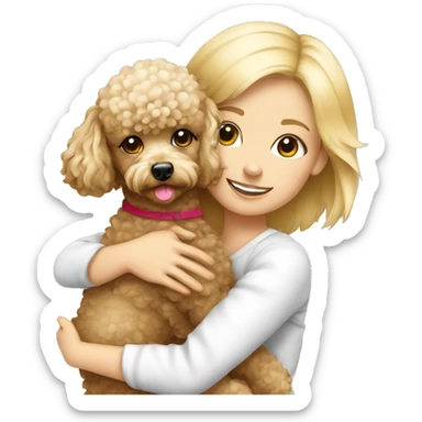 cute toy poodle with blonde girl hugging  sticker