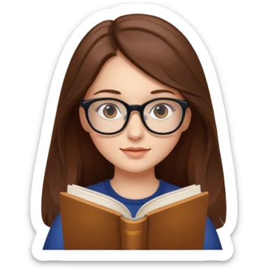 beautiful girl long brown hair, wear glasses, reading a book  sticker