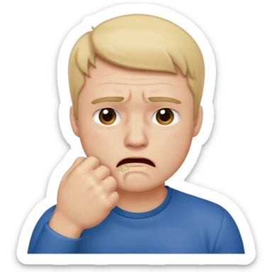 Crying man with his fist holding to his mouth sticker