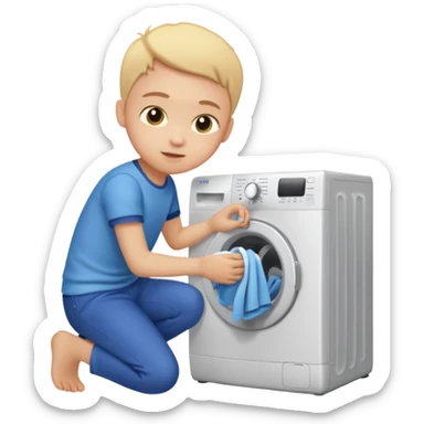child putting clothes in a washing machine sticker