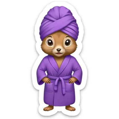 squirrel in purple bathrobe and purple slippers and purple turban sticker