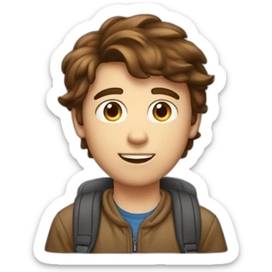 A 19 years old kid with brown hair using a MacBook  sticker