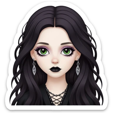 goth, pale hippy brunette baddie, pretty makeup, long hair sticker