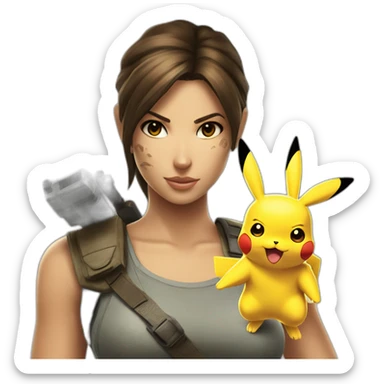 Lara Croft captures Pikachu sticker