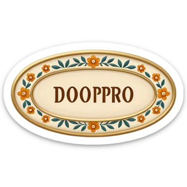elongated horizontal plaque with the text 'Доброе утро', retro sticker style, burgundy background, beige letters, concise eastern floral ornament in the corners, soft shadows, transparent background sticker