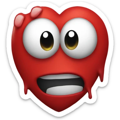 A red hearth with eyes and a mouth, looking tipsy, with a wobbly expression as if drunk, surrounded by a soft, blurred background sticker