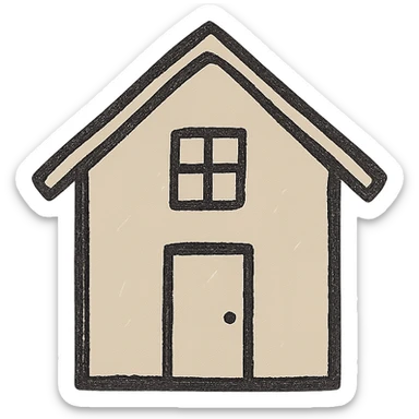 beige house, hand drawn outline, cozy, simple sticker