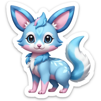 Rare realistic cute adorable epic aesthetic colorful Amaura-Sylveon-Glaceon-Civet-Genet-species-Fakemon-hybrid-creature, with markings, full body sticker
