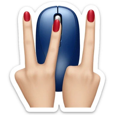 a finger with a red manicure presses a dark blue computer mouse sticker
