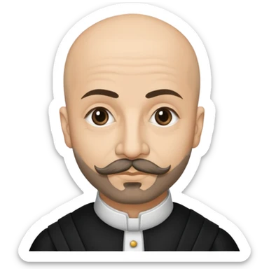 a hand drawn black outline portrait of philosopher Montaigne with similar-sized eyes based a famous portrait of him sticker