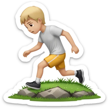 Person slipping on wet grass and hitting head on rock sticker