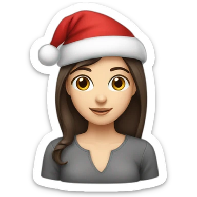 white-girl-dark brown hair- dark brown-eyes-wearing-santa-hat sticker