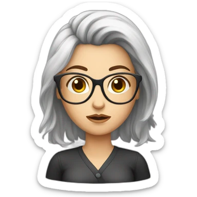 Upset, white women, brunette with highlights hair, big round glasses sticker
