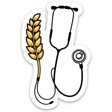 wheat stalk and medical stethoscope fused together as a cartoonish sticker sticker