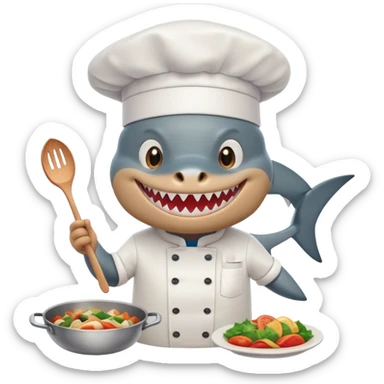 A shark wearing a chef hat and cooking food sticker
