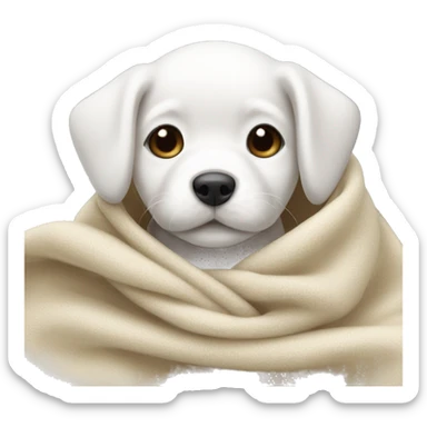 mini white puppy wrapped up in blanket  sticker