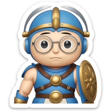 Doraemon, wearing gladiator cloth, big round glassed sticker