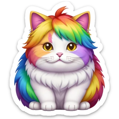 Fat cat with rainbow hair sticker