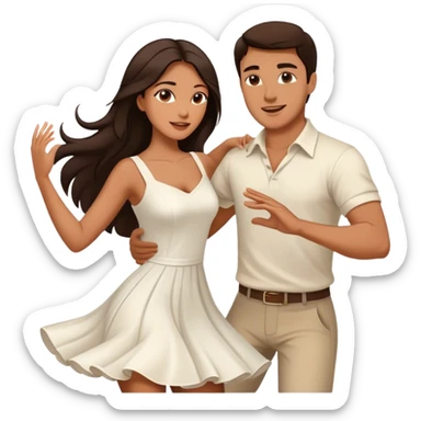 Beautiful woman in 1950’s woman fashion look, white dress, long dark brown hair, balboa couple dance  sticker