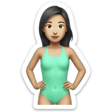 swimming asian girl in mint swimsuit sticker