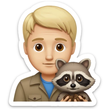 blonde man with racoon sticker