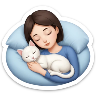 White kitty sleeping on brunette white girl short hair  sticker