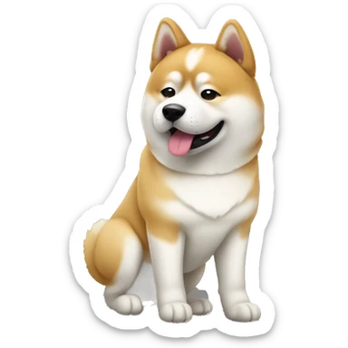 	An Akita Inu by a train sticker
