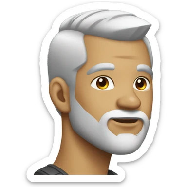 man with shaved hair sides with gray mohawk and white beard, stud earrings sticker