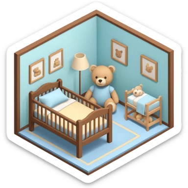 isometric baby room, Cozy baby room with crib and teddy bear sticker