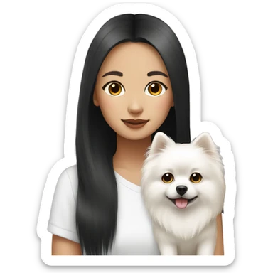 Chinese girl and white Pomeranian sticker