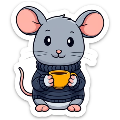 Sweet mouse in a cozy sweater enjoying a cup of tea sticker