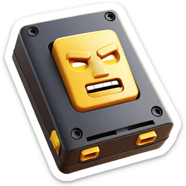Clash of Clans aesthetic: Cinematic Playful Classic Game Cartridge Portrait Emoji, rendered in a 3D vector-style similar to standard emojis with minimal shading and bold, simplified shapes. A compact, distinct form with signature details, softly glowing with a nostalgic gaming charm. Simplified yet unmistakably iconic, highly detailed and consistent, glowing with a soft radiance and high shine. Stylized with a touch of retro gaming magic and a soft glowing outline, capturing the essence of a beloved gaming relic with a friendly, playful manner! sticker