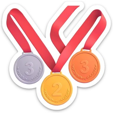 3 winners in 1st, 2nd & 3rd place emoji show the order numbered with 2, 1, 3 sticker