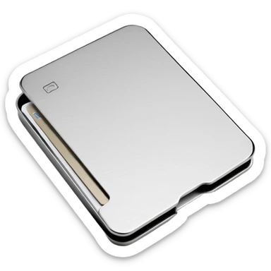 The Lockcard Wallet is a slim, rectangular metal cardholder with rounded corners, a matte finish, and a subtle engraved logo. It has a minimalist, modern, and industrial look. sticker