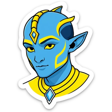 Na'vi character from Avatar movie, blue skin, wearing traditional Na'vi jewelry, cartoon sticker style sticker