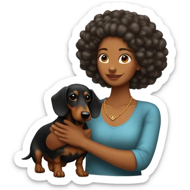 mujer mulata con pelo afro haciendo el simbolo de paz con perro dachshund  sticker
