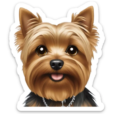 Yorkie with a dog tag that says Theo sticker