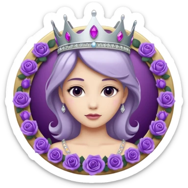 Purple shadow rose flower, silver circle plaque, silver tiara sticker