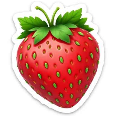 Cinematic Realistic Strawberry Emoji, Plump and juicy, with a deep red color and small, fresh seeds dotted across the skin. Its glossy, sweet surface catches the light, while bright green leaves top off the perfect, delicious berry. Soft glowing outline, capturing the essence of sweetness and freshness in a bright strawberry! sticker
