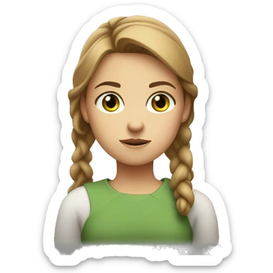 girl with light brown hair and green eyes, crossing arms and looking annoyed sticker