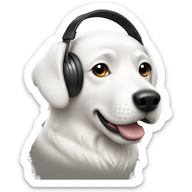 white dog wearing black headphones  sticker