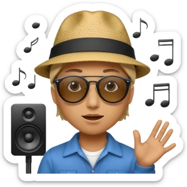 Someone listening to a speaker at the beach. Add some musical notes coming out of the speaker. sticker