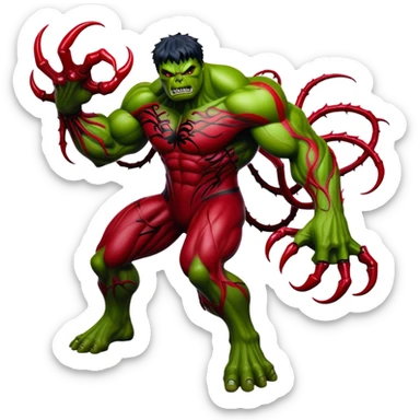 Hulk with Carnage symbiote, green monster covered in red alien substance with black details sticker