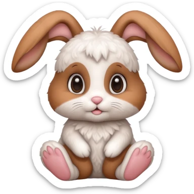 a cozy sitting cute white and brown bunny with big cute eyes  sticker