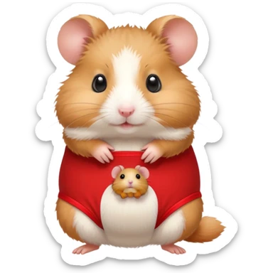 Hamster wearing underwear holding a mini hamster sticker