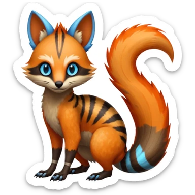 Fiery Wicked Cool Hot Edgy Badass Genet-Numbat-Sergal-Meloetta-Vernid-Civet-Trico-fusion-hybrid-creature sticker