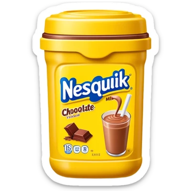 Nesquik chocolate milk powder in its iconic yellow container sticker