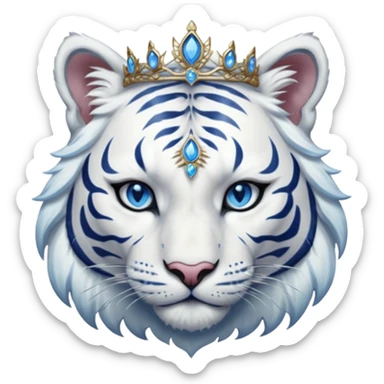 ESO Female white tiger khajiit leader of the umbral rose, blue eyes, blue 'third eye' gem, tiara for leadership ruling sticker